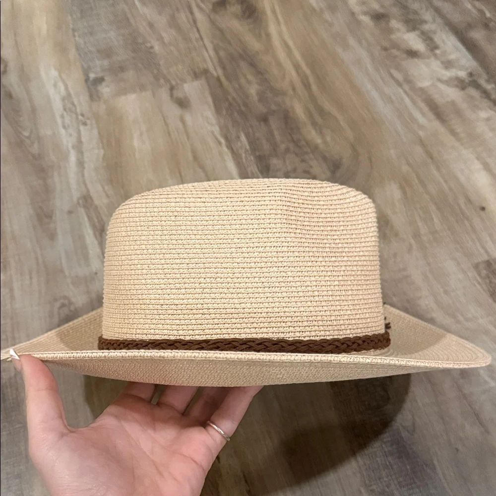Women’s Cream Straw Fedora Hat with Brown Braided Band